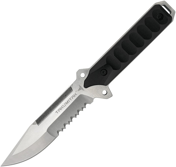 Takumitak Escort Black Smooth G10 D2 Serrated Steel Fixed Blade Knife F213SL