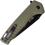 Tekto Knives F3 Charlie Button Lock Green G10 Folding D2 Steel Knife TF3GODBK1