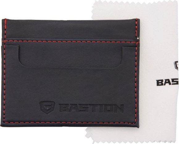 Bastion Minimalist Men's Wallet PU Black Leather Red Stitch 1 Pocket EDC 