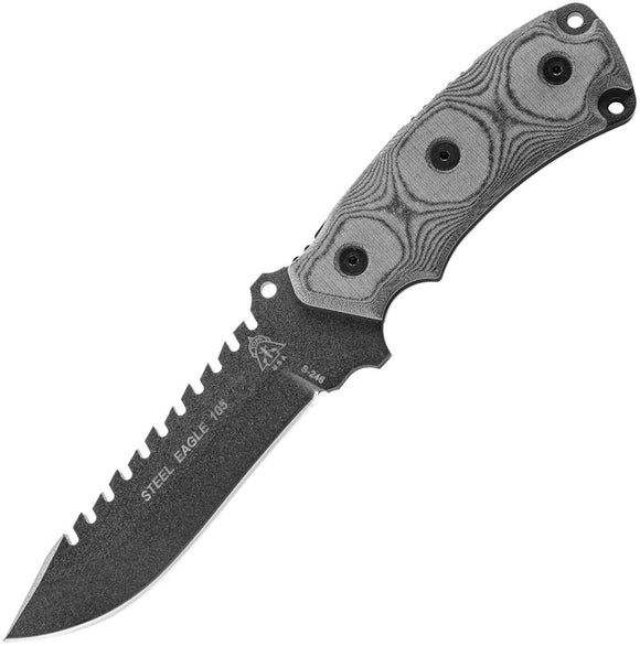 TOPS Steel Eagle Fixed Black Sawback Blade Micarta Handle Knife + Sheath 105HP