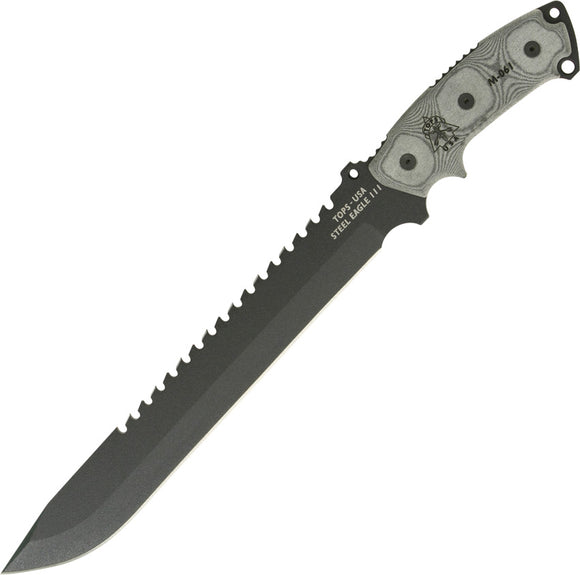 TOPS Steel Eagle Fixed Sawback Blade Black Micarta Handle Knife + Sheath 111AHP