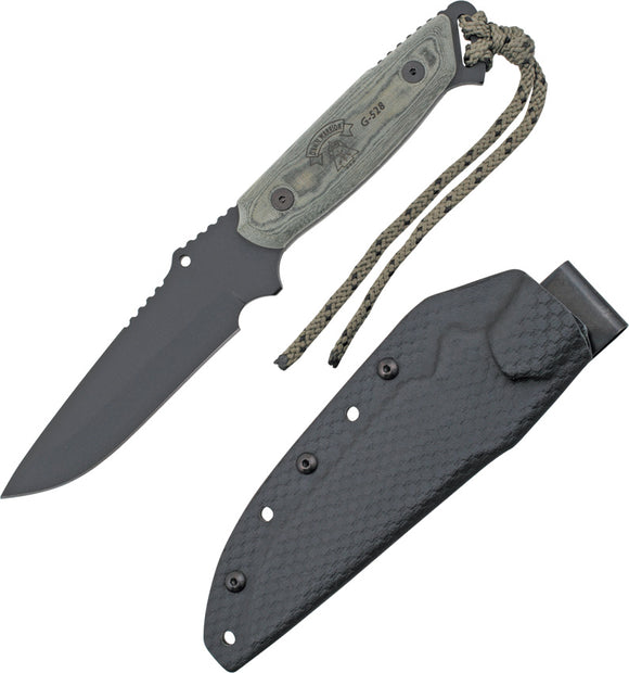 TOPS Dawn Warrior Fixed Carbon Steel Blade BLK Micarta Handle Knife + Sheath 33