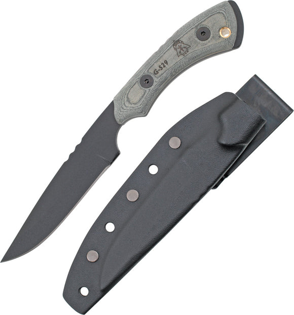 TOPS Skinat Fixed Carbon Steel Blade Black Micarta Handle Knife + Sheath 521