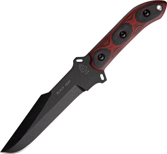 TOPS Black Heat Fixed Carbon Steel Blade Red & BLK G-10 Handle Knife BKHT01