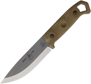 TOPS 10" Brakimo Fixed Scandi Grind Steel Blade Green Canvas Handle Knife BRAK01