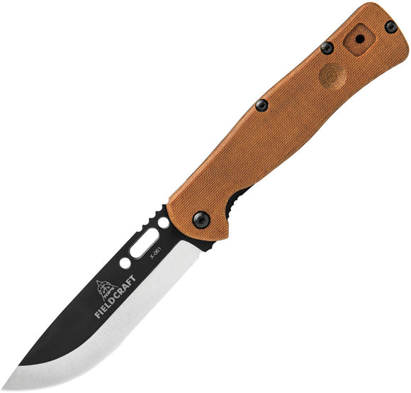 TOPS Knives Fieldcraft Linerlock Brown Folding Black & Satin Blade Knife FCF01