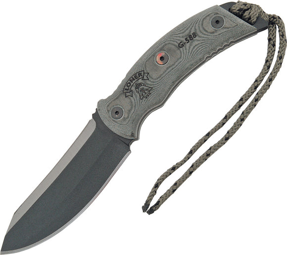 TOPS Loner Fixed Carbon Steel Blade Black Micarta Handle Knife + Belt Sheath L01