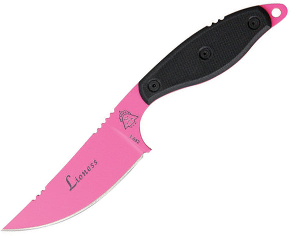 TOPS Lioness One Piece Fixed Pink Finish Blade Black G10 Handle Knife LION01