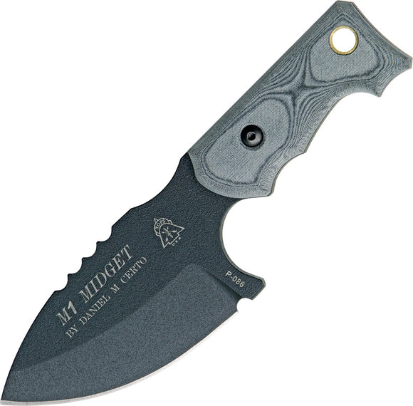 TOPS Knives M1 Midget Fixed Hunter Pt Sawback Blade Black Handle Knife M1MGT01