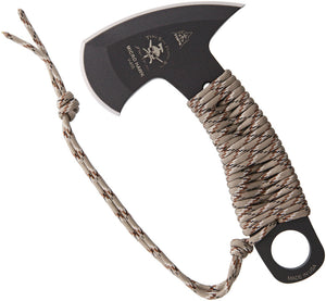 TOPS Micro Hawk One Piece Fixed Black Axe Head Blade Camo Paracord Knife MHAWK01