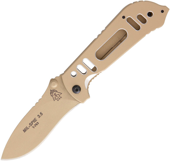 TOPS MiL Spie Folding Drop Pt Blade Coyote Tan Aluminum Handle Knife MIL35CT