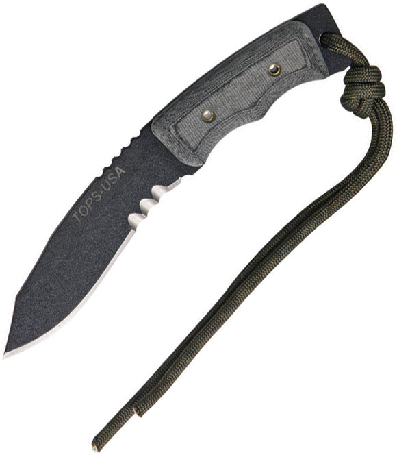 TOPS Mini Eagle XX Fixed Serrated Blade Fingergrooved Black Handle Knife MINE01
