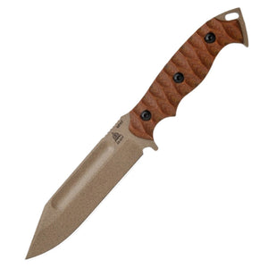 TOPS M-Pat Fixed Blade Knife Tan Canvas Micarta 1095 Steel w/ Belt Sheath MPAT01