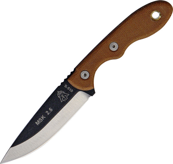 TOPS Mini Scandi Fixed Black Matte Blade Tan Micarta Handle Knife + Sheath MSK25
