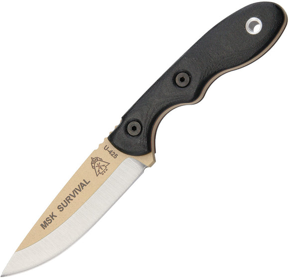 TOPS Knives Mini Scandi Survival Fixed Tan Blade Black Handle Knife MSKSURV