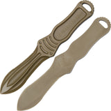 TOPS 2 Piece Set of Nuk Coyote Tan Fixed Serrated Blade Survival Knives NUK02CT
