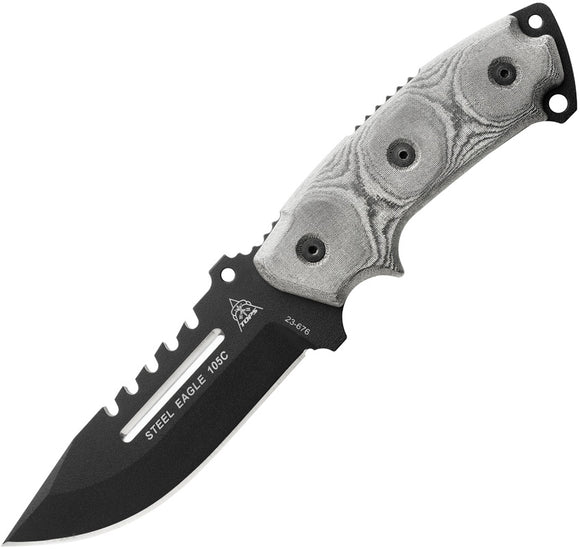 TOPS Steel Eagle Sawback Black & Gray Micarta 1095 DP Fixed Blade Knife E105C