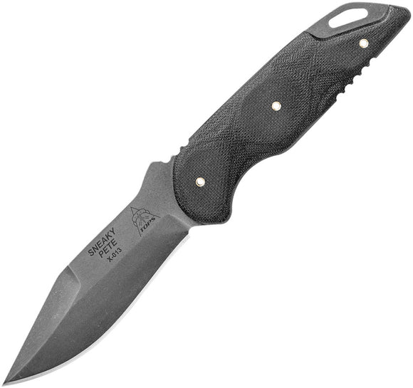 TOPS Sneaky Pete Black Micarta 1095HC Steel Fixed Blade Knife w/ Sheath SP02