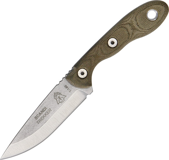 TOPS Scandi Trekker Fixed Carbon Steel Blade Green Micarta Handle Knife STREK35