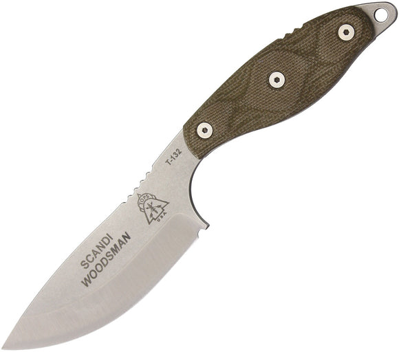 TOPS Scandi Woodsman Fixed Carbon Steel Blade Green Micarta Handle Knife SWOOD35