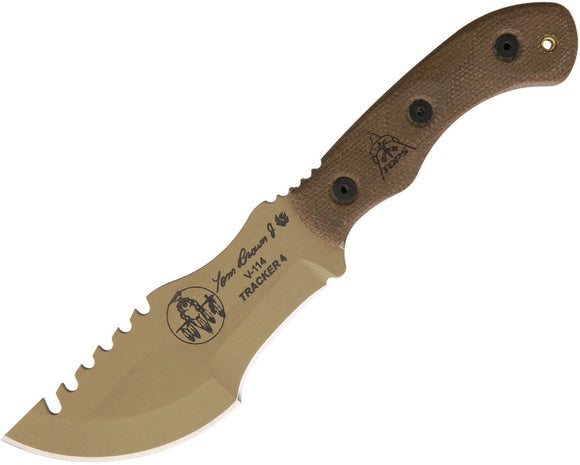 TOPS Mini Tom Brown Tracker Fixed Sawback Blade Coyote Tan Handle Knife TBT04TAN