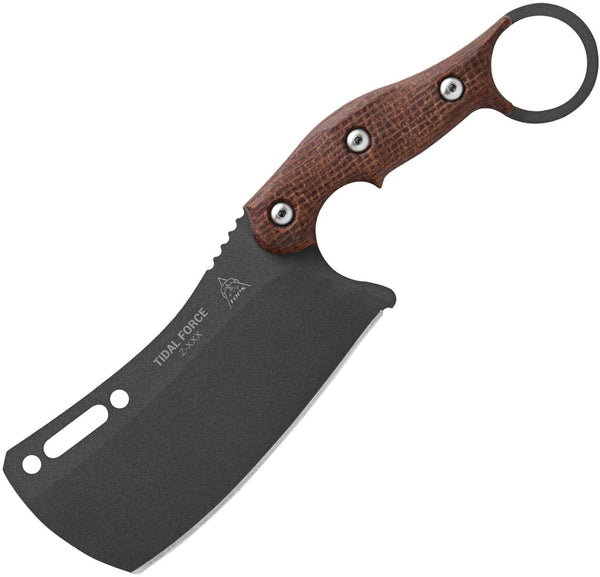 TOPS Knives TFOR01 Tidal Force Karambit Cleaver 4.87 1095 RC Tactical Gray  Finish, Brown Burlap Micarta Handles, Kydex Sheath