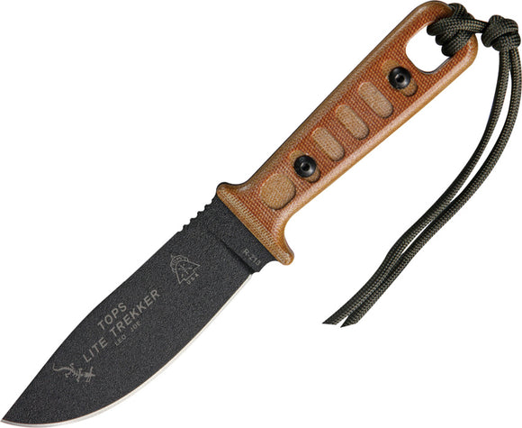TOPS Lite Trekker Survival Fixed Black Tan Micarta Knife + Firestarter TLT01T