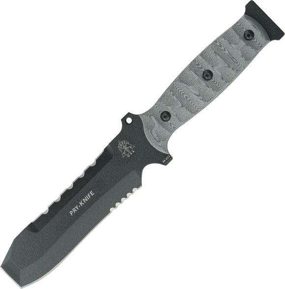 TOPS Pry Bar Tip Fixed Serrated Blade Rocky Mountain Black Handle Knife TPK001