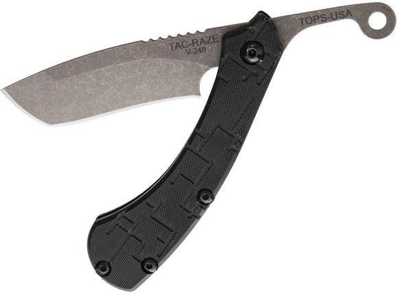 TOPS Tac Raze Folding Tanto Black G10 Handle Knife W/ Sheath & Whistle TRAZ01