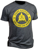 TOPS Knives One Life One Knife Yellow Logo Graphic XXL Blue T-Shirt TS1LNAVXXL
