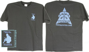 TOPS Knives Artwork Blue & Black 100% Pre-Shrunk Large Cotton T-Shirt