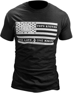 TOPS Knives One Life One Knife White American Flag BLK Medium T-Shirt TSFLAGBLKM