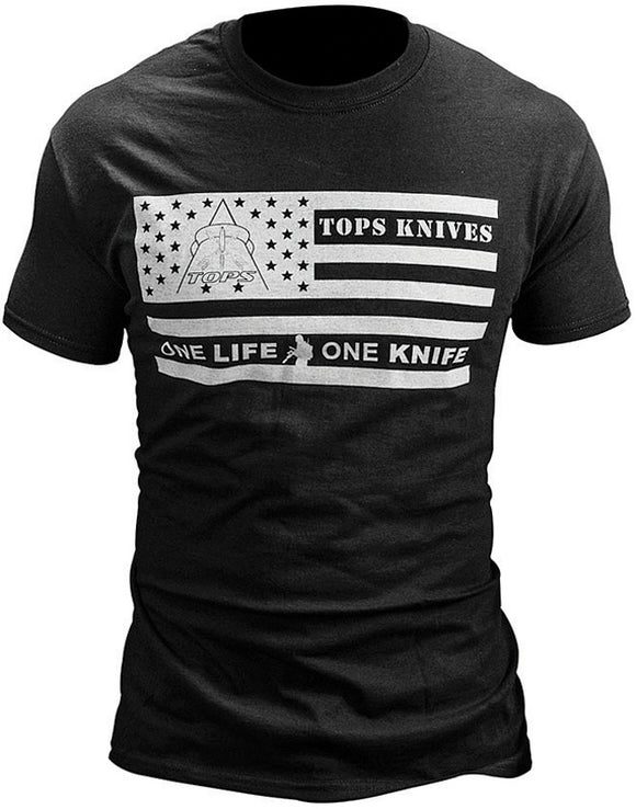 TOPS Knives One Life One Knife American Flag Black XX-Large T-Shirt TSFLAGBLKXXL