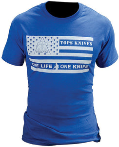 TOPS American Flag One Life One Knife Blue Large Short Sleeve T-Shirt TSFLAGBLUL