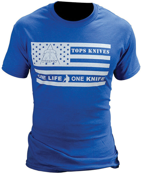 TOPS American Flag One Life One Knife Blue Large Short Sleeve T-Shirt TSFLAGBLUL