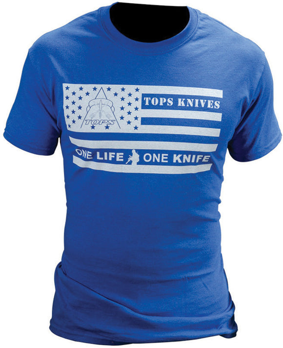 TOPS American Flag One Life One Knife Blue Medium Short Sleeve T-Shirt TSFLAGBLU