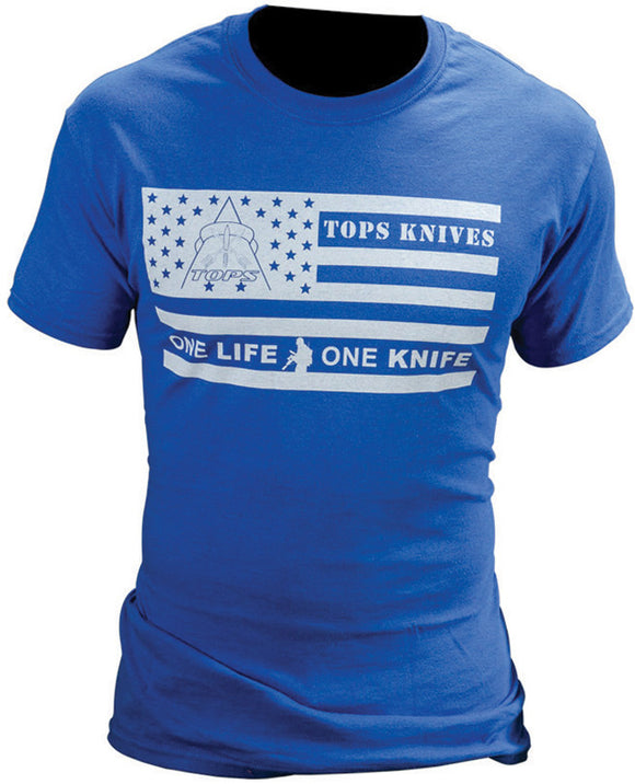 TOPS American Flag One Life One Knife Blue XXL Short Sleeve T-Shirt TSFLAGBLUXXL