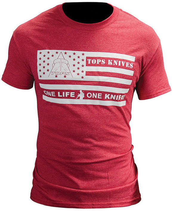 TOPS American Flag One Life One Knife Red Large Short Sleeve T-Shirt TSFLAGREDLG