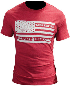 TOPS American Flag One Life One Knife Red Medium Short Sleeve T-Shirt TSFLAGREDM