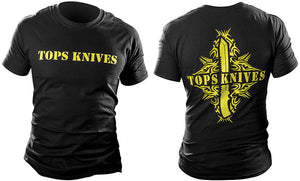 TOPS Knives Men's XL Tribal Knife Yellow Artwork Logo Black  X-Large T-Shirt TSYBTAXL