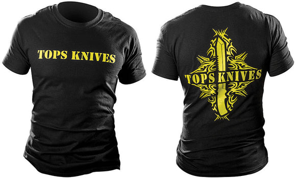 TOPS Knives Men's XL Tribal Knife Yellow Artwork Logo Black  X-Large T-Shirt TSYBTAXL