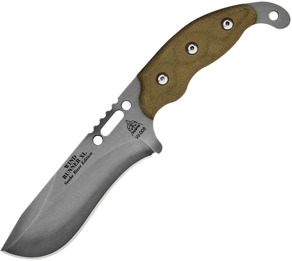 TOPS Wind Runner XL Fixed Black River Wash Blade Green Canvas Handle Knife WDRXL