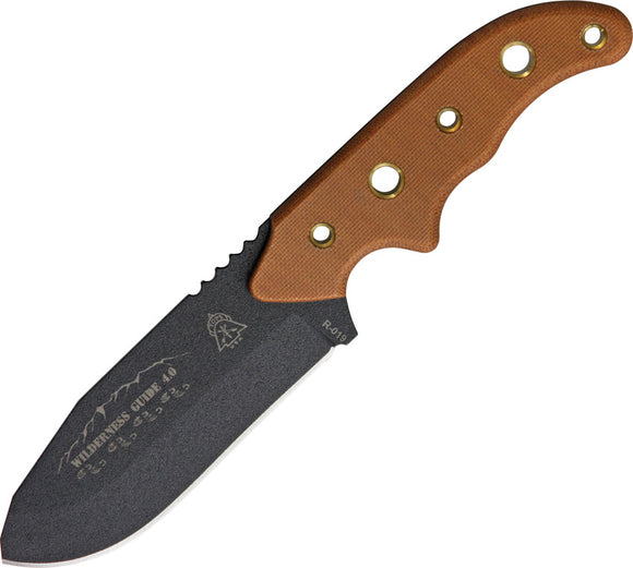 TOPS Knives Wilderness Guide 40 Fixed Black Blade Tan Handle Knife + Kit WSG4