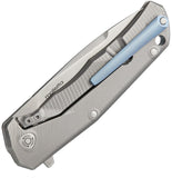 Lion Steel TRE Titanium Gray Framelock M390 Bohler Blue Clip Folding Knife