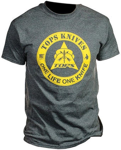 TOPS Knives Dark Heather Gray & Yellow One Life One Knife Large T-Shirt