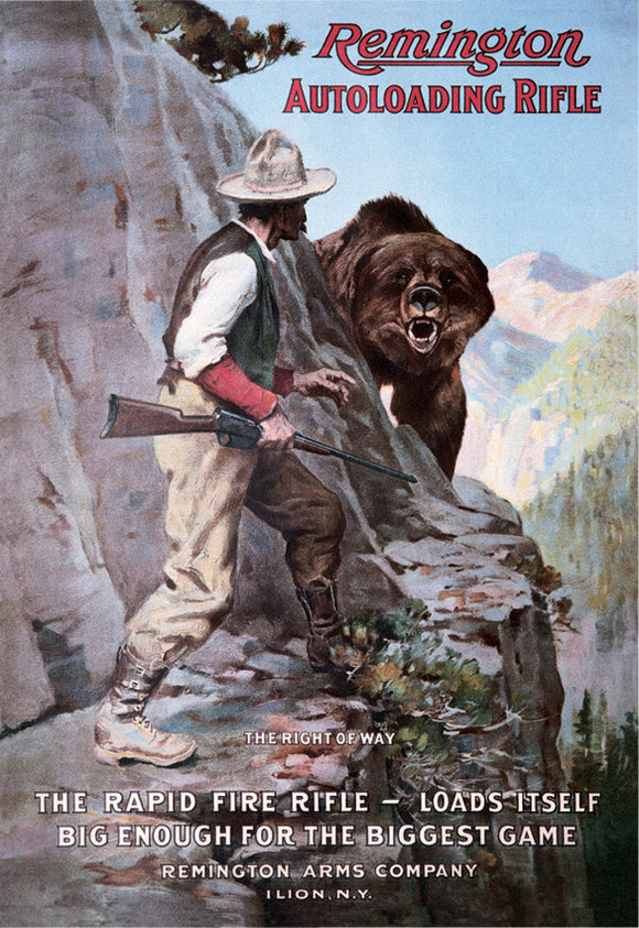 Remington Autoloading Rifle Hunting Bear Right of Way Metal Tin Sign 0927