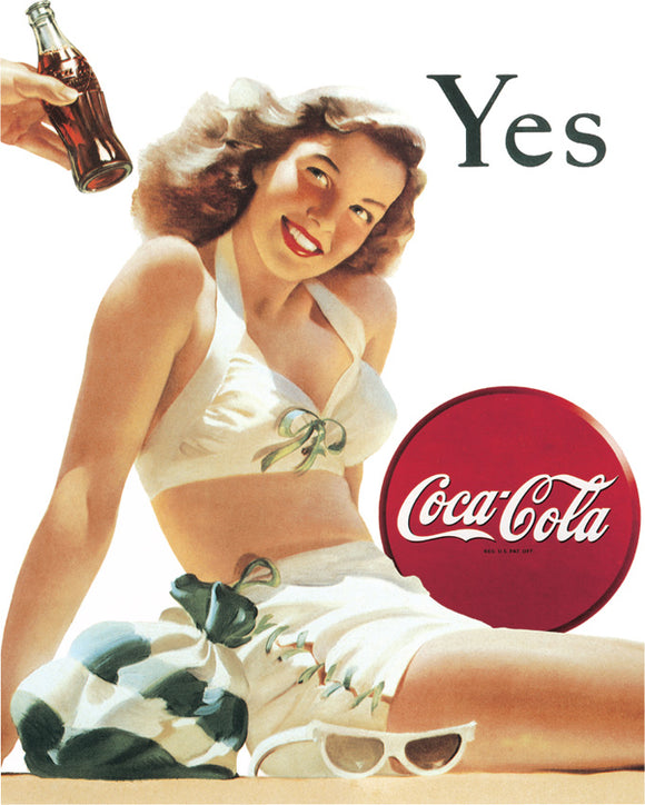Coca-Cola Yes Coke Bathing Suit Girl Man Cave Vintage Metal Tin Sign 1056