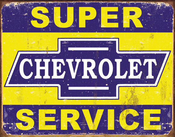 New Super Chevrolet Service Brand Chevy Car Yellow & Blue Man Cave Metal Tin Sign 1355