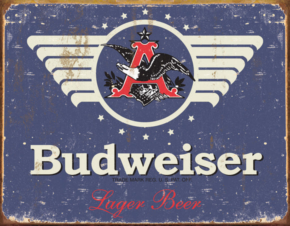 Budweiser Beer 1936 Blue Weathered Man Cave Metal Tin Sign 1383