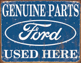 Ford Genuine Parts Used Here Motor Car Company Blue Man Cave Metal Tin Sign 1422